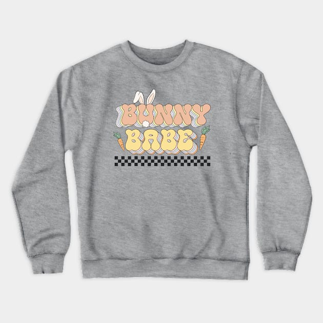 Bunny Babe Retro Easter Rabbit Carrot Checkered Crewneck Sweatshirt by JDVNart